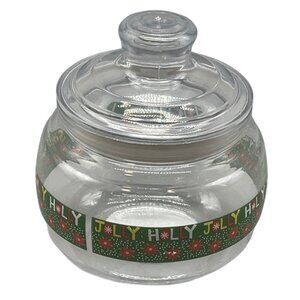 Christmas jar holiday jolly holly floral plastic green red clear width 4" length